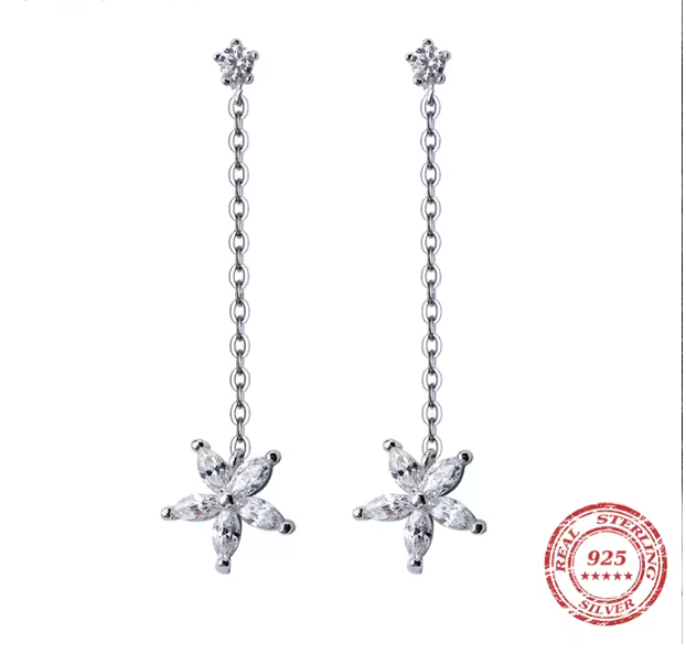 28700916 Aretes largos de estrella en plata S925