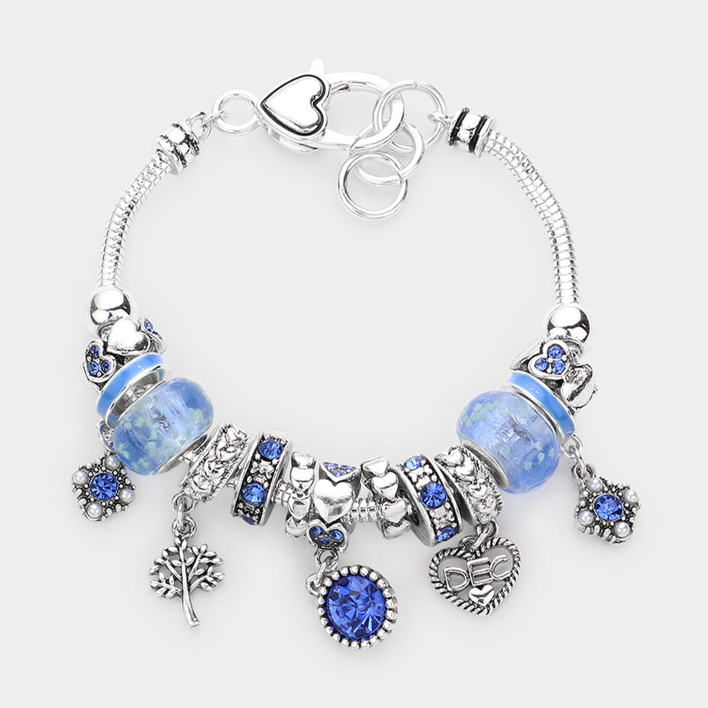 Meses - Pulsera con múltiples charms y dije de corazón con piedra natal