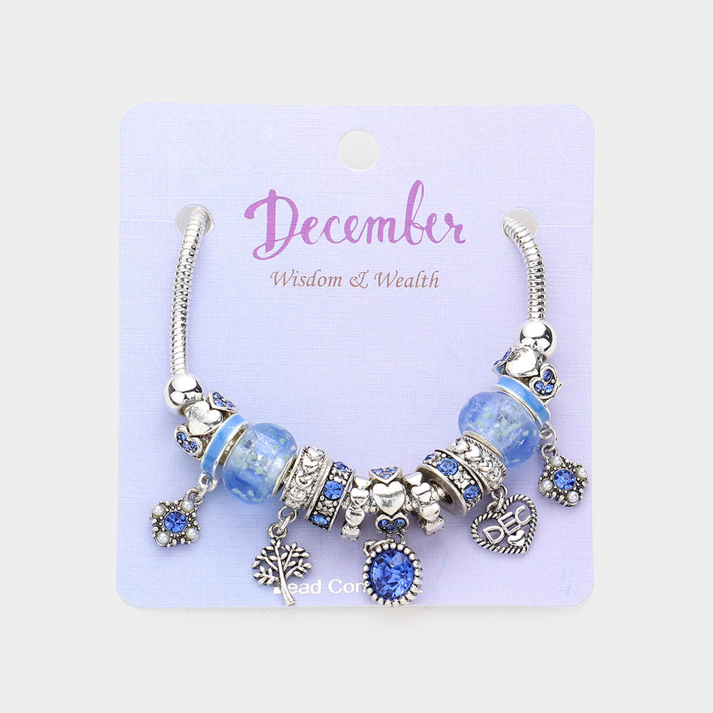 Meses - Pulsera con múltiples charms y dije de corazón con piedra natal