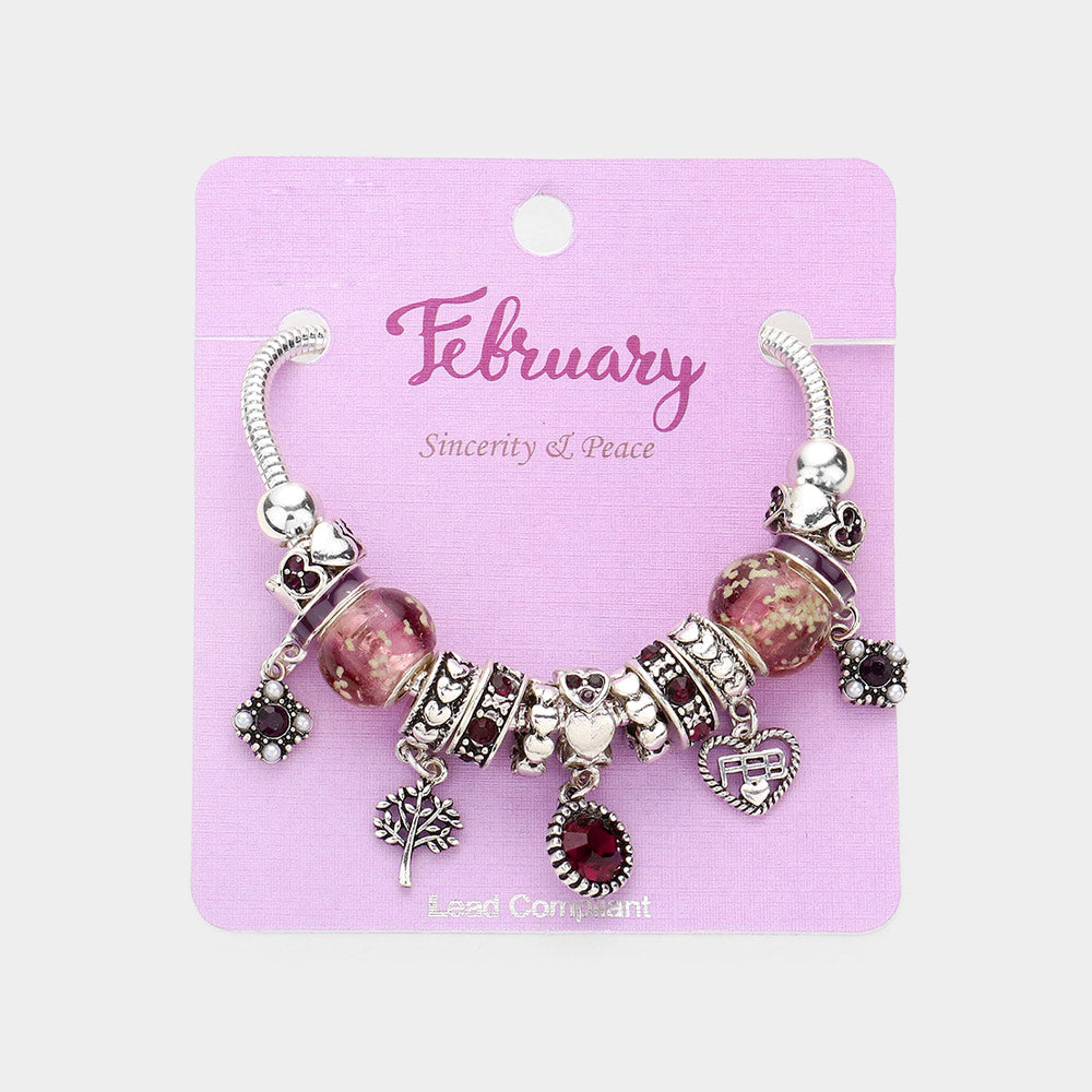 Meses - Pulsera con múltiples charms y dije de corazón con piedra natal