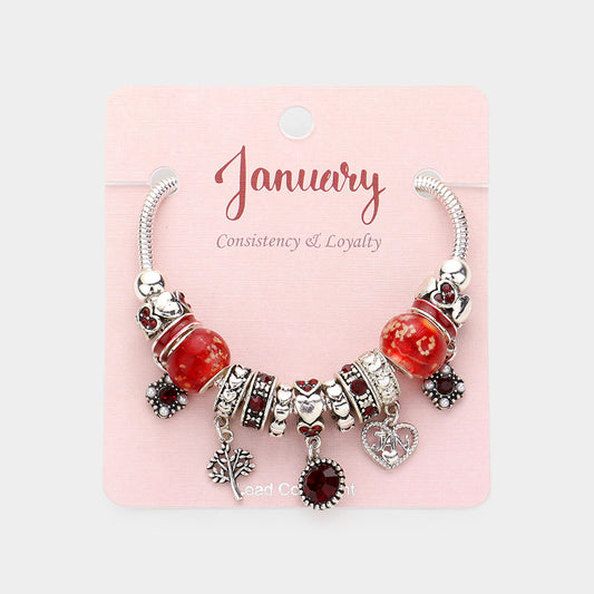 Meses - Pulsera con múltiples charms y dije de corazón con piedra natal