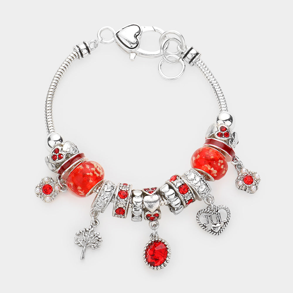 Meses - Pulsera con múltiples charms y dije de corazón con piedra natal
