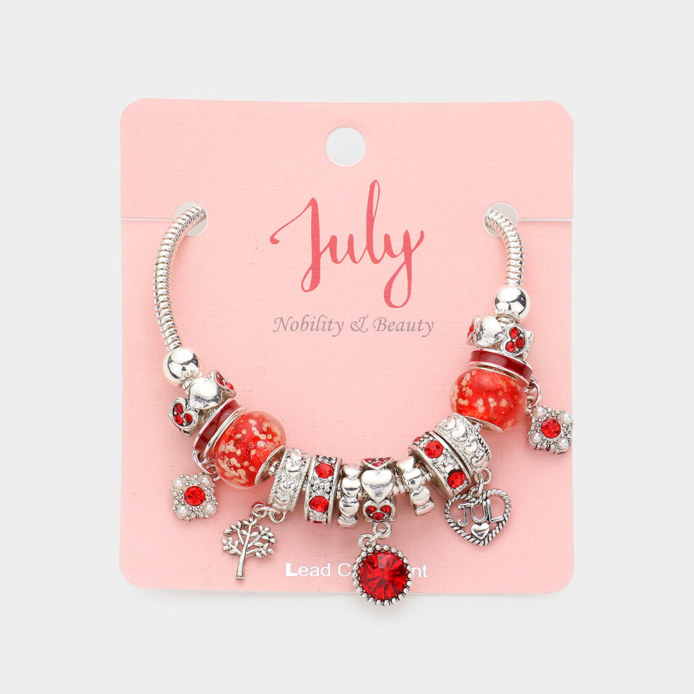 Meses - Pulsera con múltiples charms y dije de corazón con piedra natal