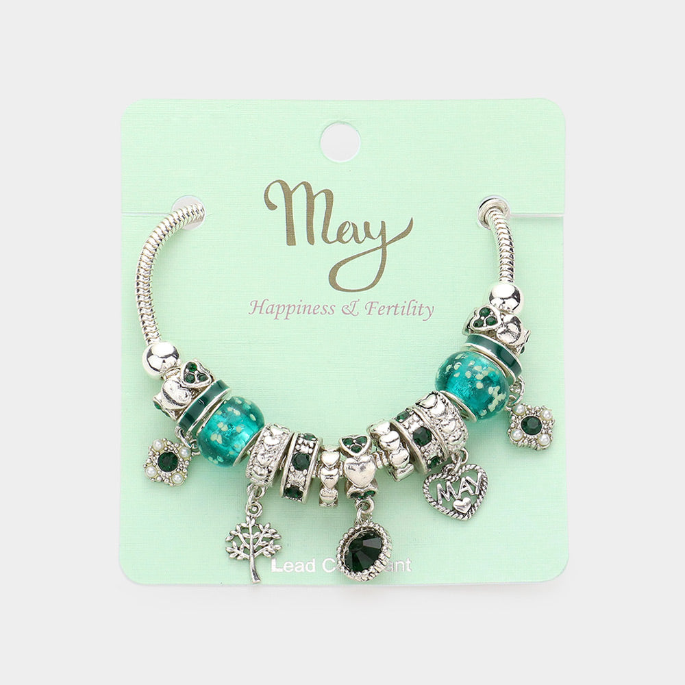Meses - Pulsera con múltiples charms y dije de corazón con piedra natal