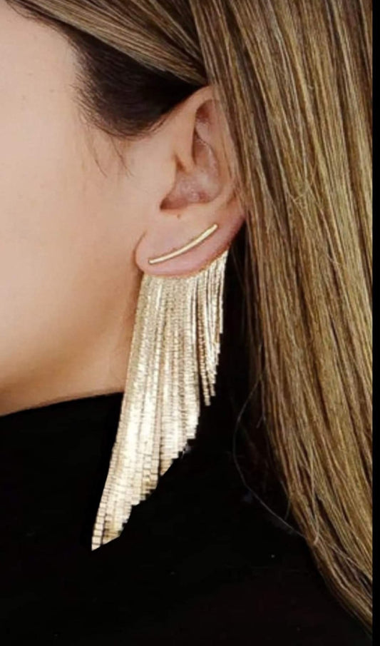 Aretes flecos largos oro laminado 18k