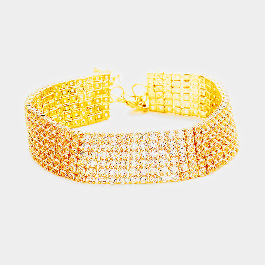 EVB72-30076 Pulsera de noche estilo tenis de 6 filas adornada con diamantes de imitación