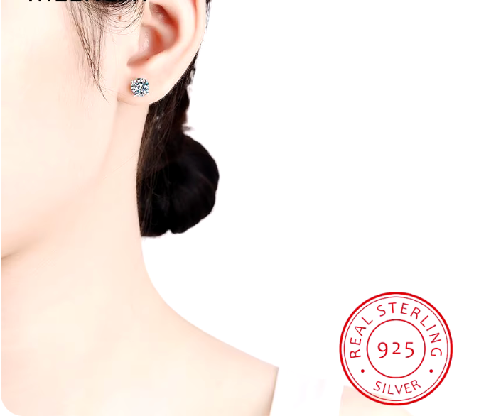 Aretes de Plata S925 con piedra de brillante Moissanita