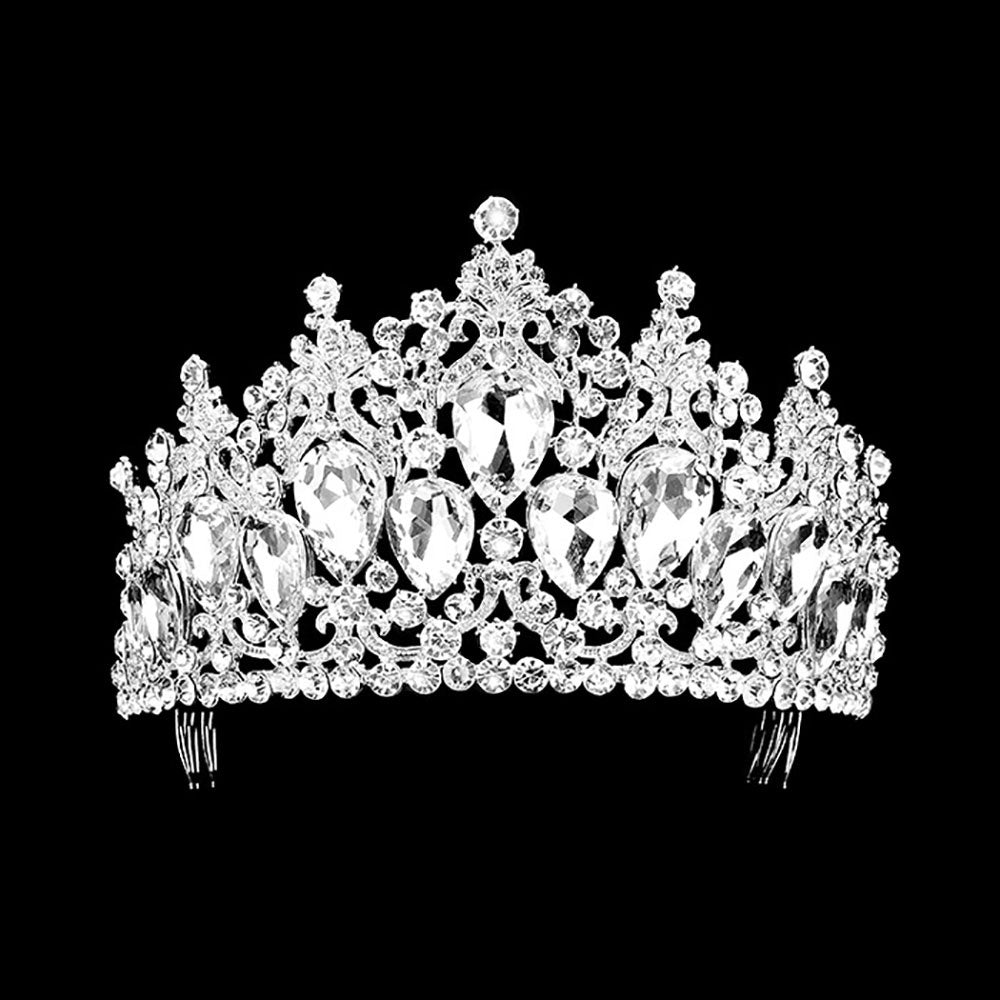 Tiara con detalles en piedras redondas y lagrimas de cristal acentuadas