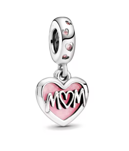 39560180 Dije de Plata S925 Corazón rosado "MOM"