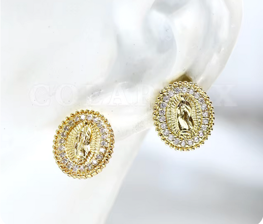 39770356 Aretes virgen de Guadalupe en oro laminado 18k (3 Capas)