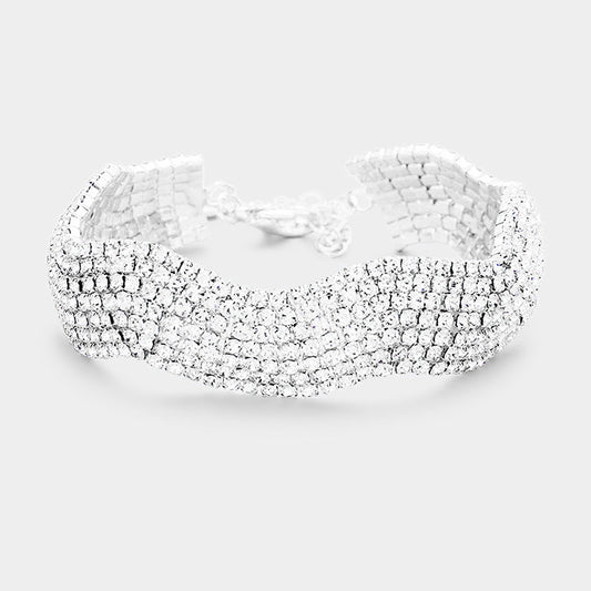 B8516 Pulsera de noche ondulada con pavé de diamantes de imitación