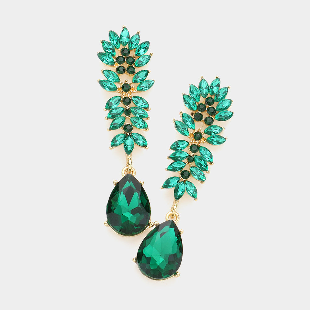 Pendientes largos con pavé de piedras marquesas y lagrima de cristal