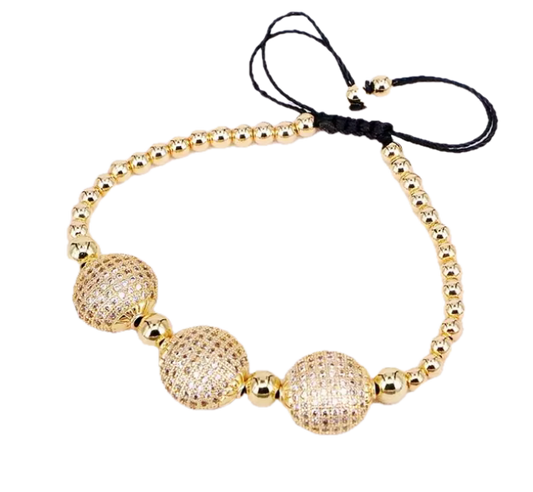 Pulsera con esferas y pave de brillantes en oro Laminado 18k (3capas)