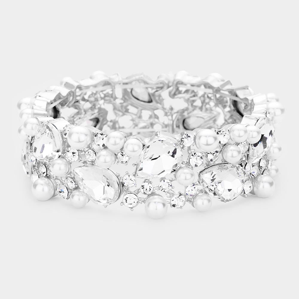 Pulsera elástica adornada con perlas y piedras en forma de lágrima