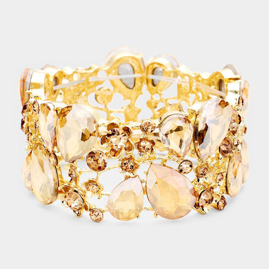 Pulsera de noche elástica floral con forma de lágrima de cristal