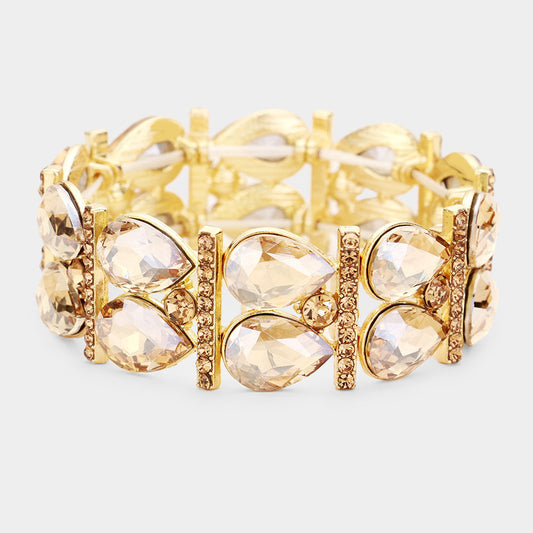 Pulsera elástica con brillantes y piedras en forma de lágrima de cristal