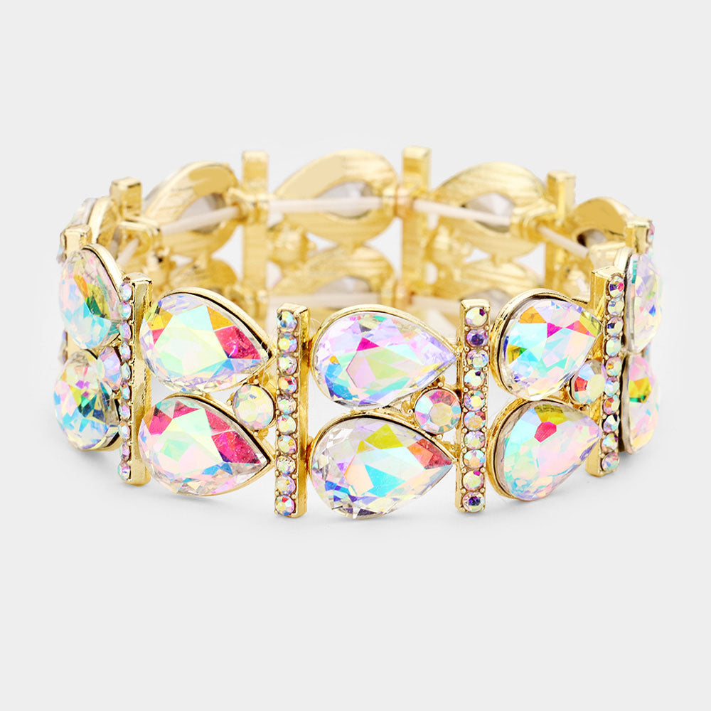 Pulsera elástica con brillantes y piedras en forma de lágrima de cristal