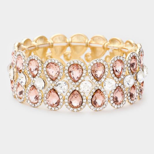 Pulsera de noche elástica con piedras en forma de lagrima y ribete de brillantes