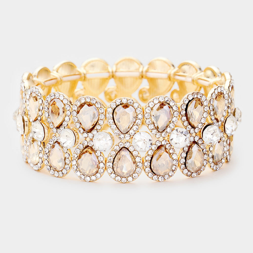 Pulsera de noche elástica con piedras en forma de lagrima y ribete de brillantes