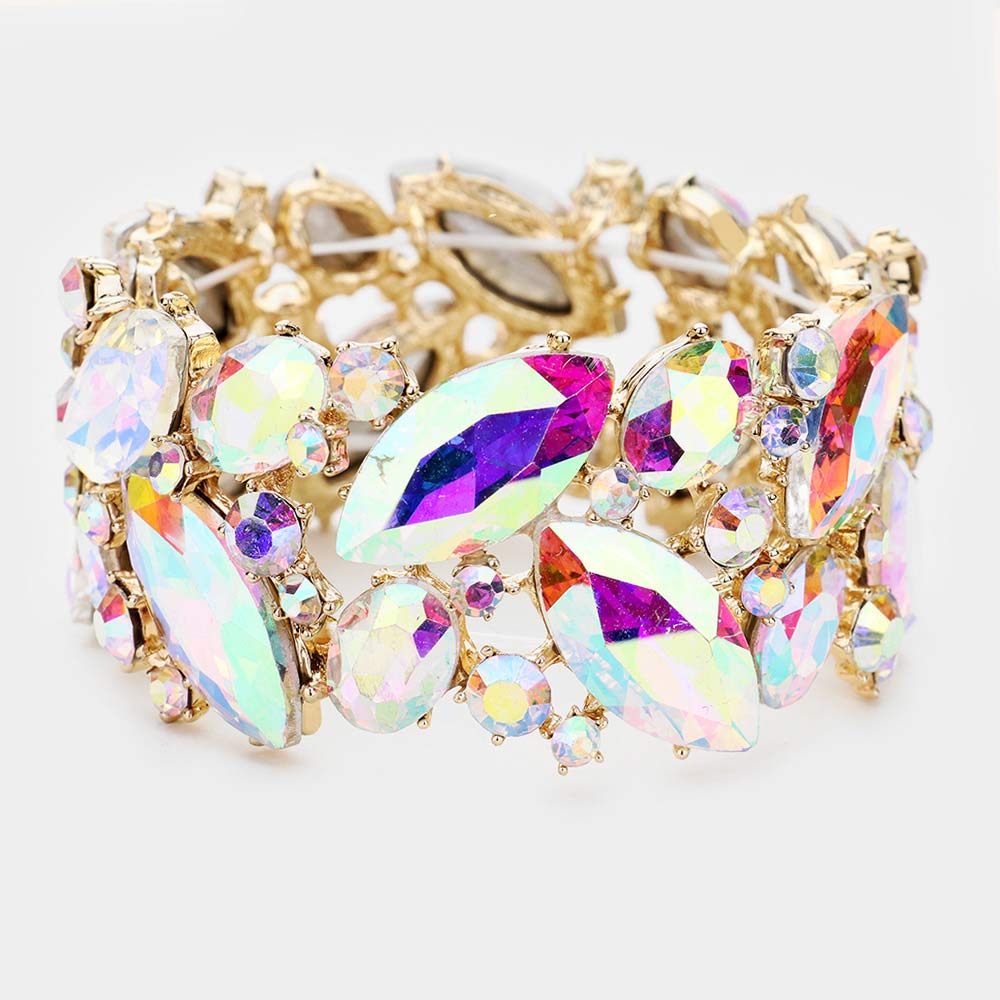 Pulsera de noche elástica con cristales marquesas y redondas