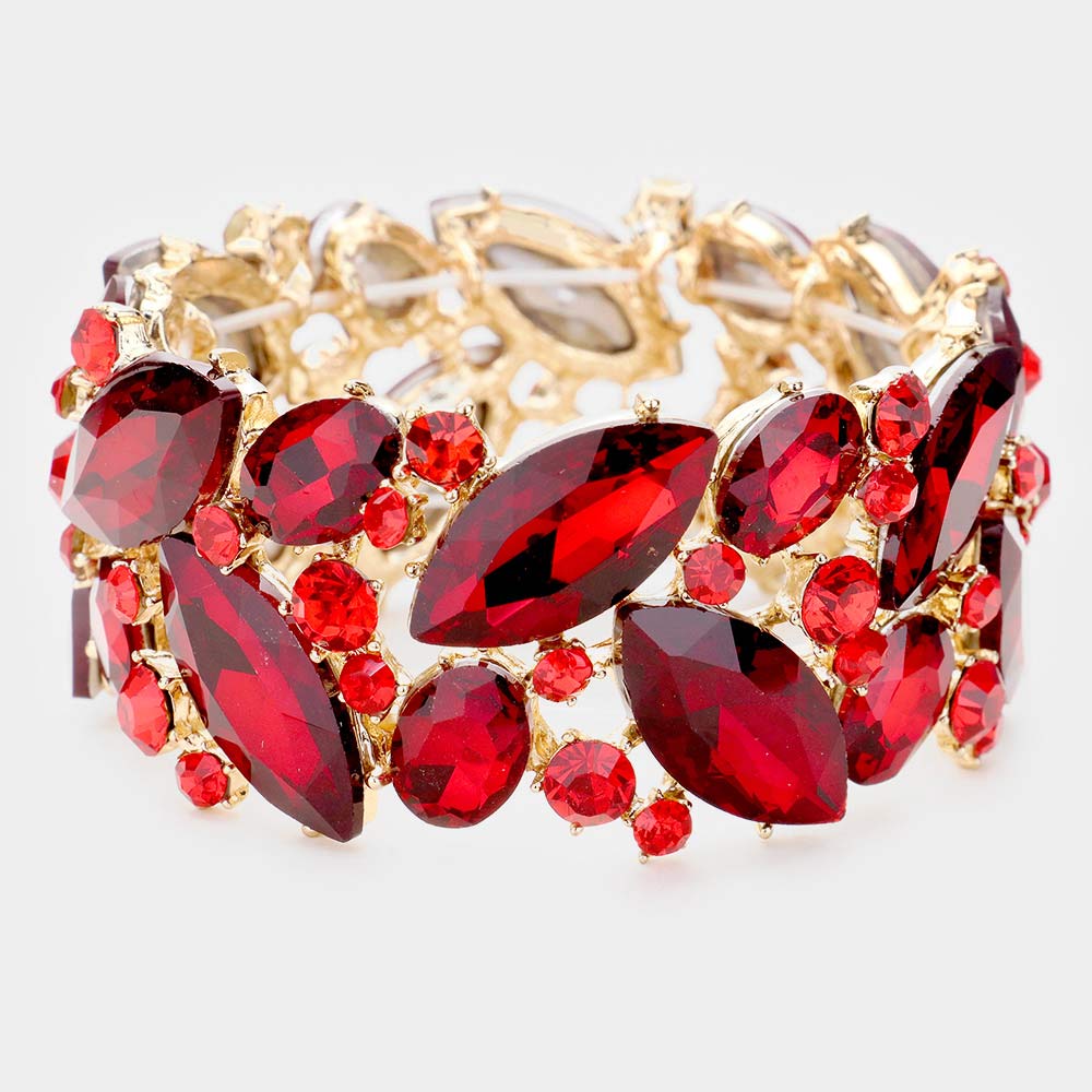 Pulsera de noche elástica con cristales marquesas y redondas