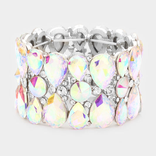 Pulsera de noche elástica doble con detalles en brillantes y cristales en forma de lagrimas