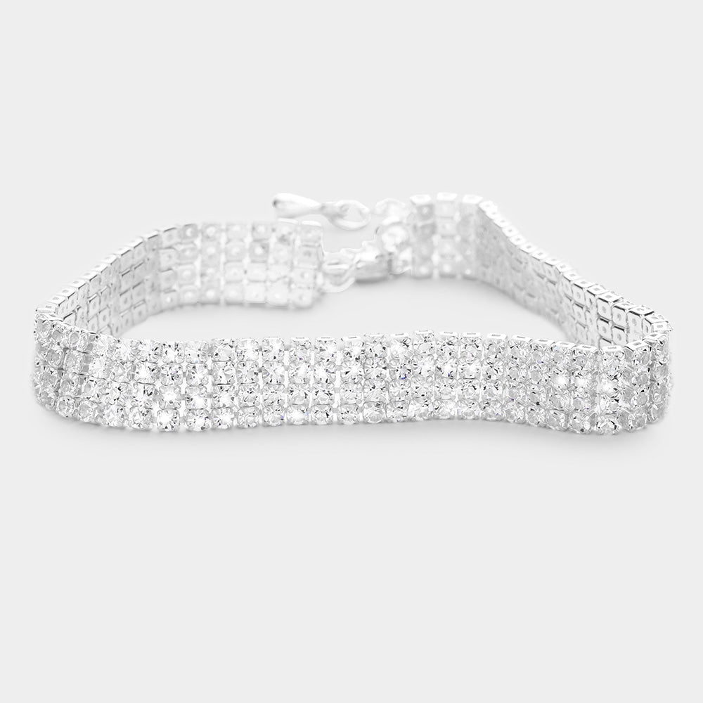 5024 Pulsera de noche estilo tenis de 4 filas adornada con diamantes de imitación