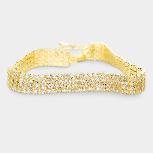 5024 Pulsera de noche estilo tenis de 4 filas adornada con diamantes de imitación