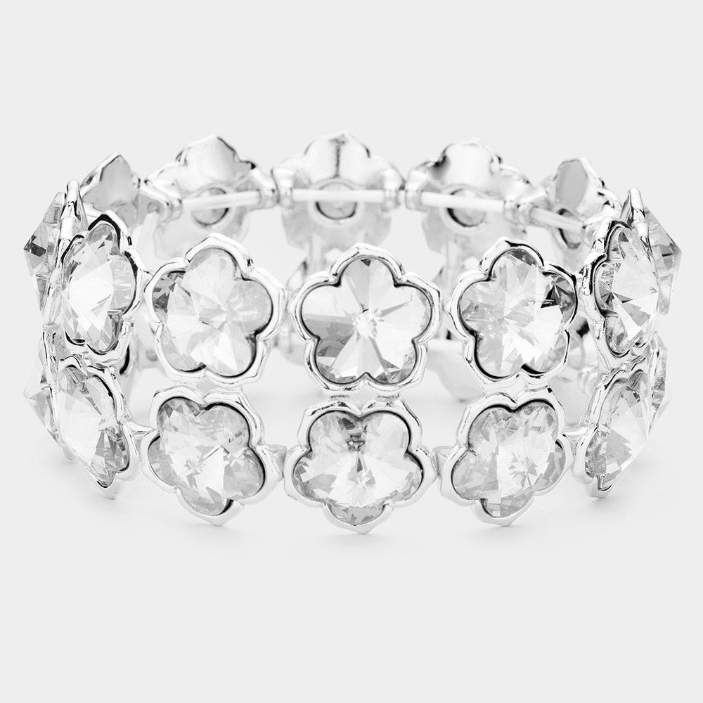 Pulsera elástica de noche con  piedras flores de 2 filas