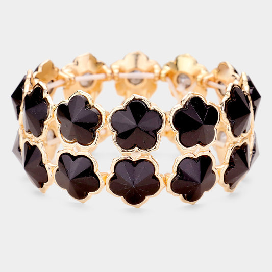 Pulsera elástica de noche con  piedras flores de 2 filas