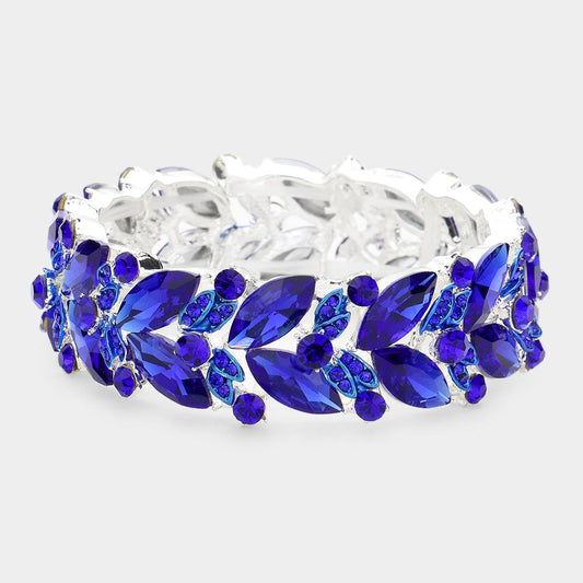 Pulsera de noche elástica con brotes de piedra marquesa y brillantes