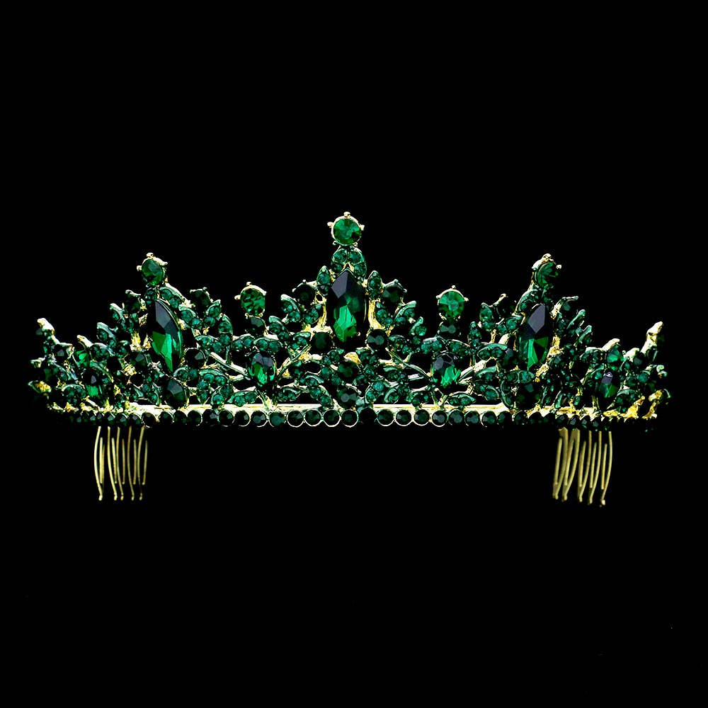 TH1465 Tiara con detalles en piedras marquesas y ribete en brillantes de cristal