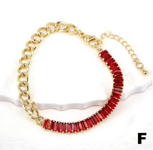 Pulsera con piedras baguettes en oro Laminado 18k (3capas)