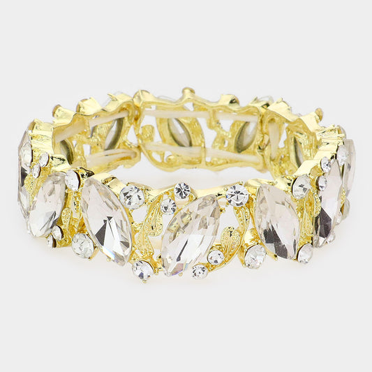 Pulsera de noche elástica con racimos de piedras de marquesa