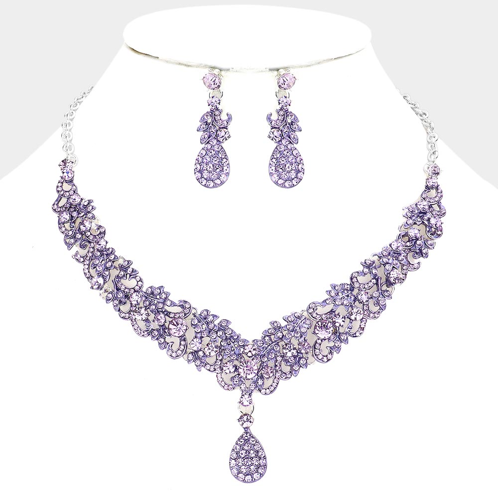 Set de collar y pendientes de noche adornado con piedras redondas y colgante de lágrima