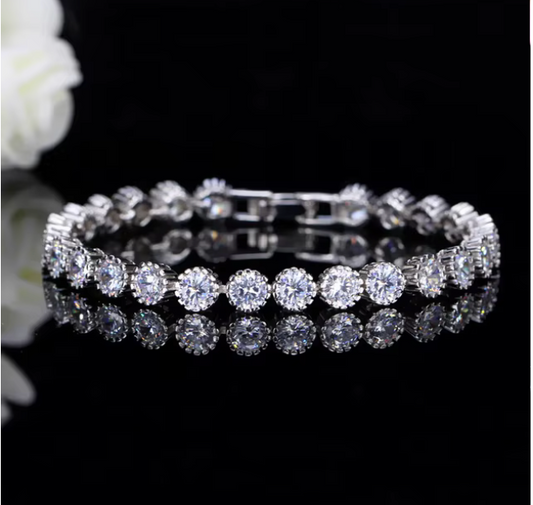 Pulsera con piedras redondas de Circonita cubica AAAAA (CZ)