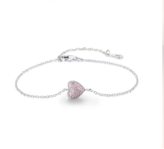 56999924 Pulsera con dije de corazón y piedras zirconia  CZ en plata S925