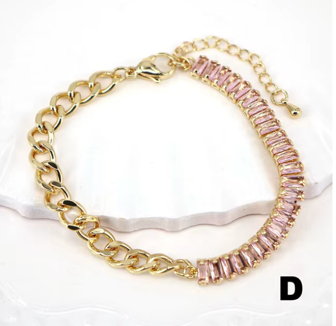 Pulsera con piedras baguettes en oro Laminado 18k (3capas)