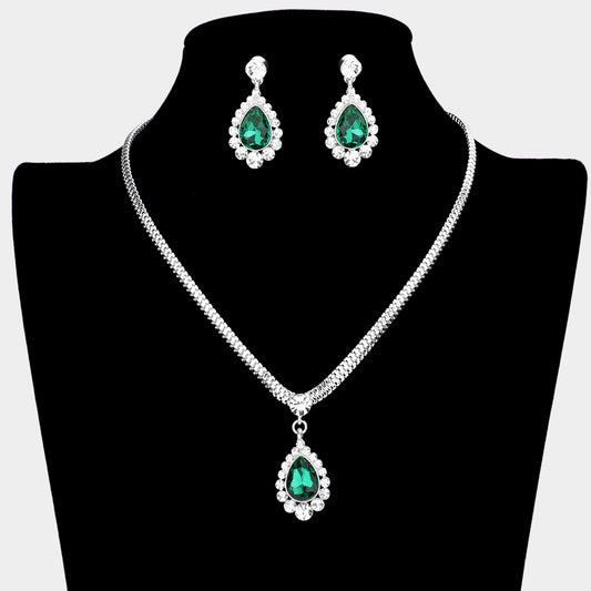 RN19692 Set collar y retes con detalles de piedra en forma de lágrimas