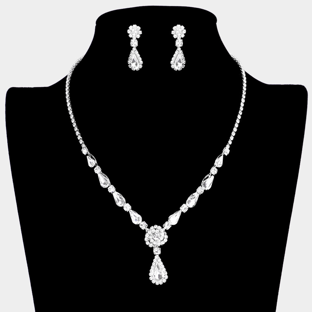 S19809 Set de collar y pendientes con brillantes y piedras lagrimas