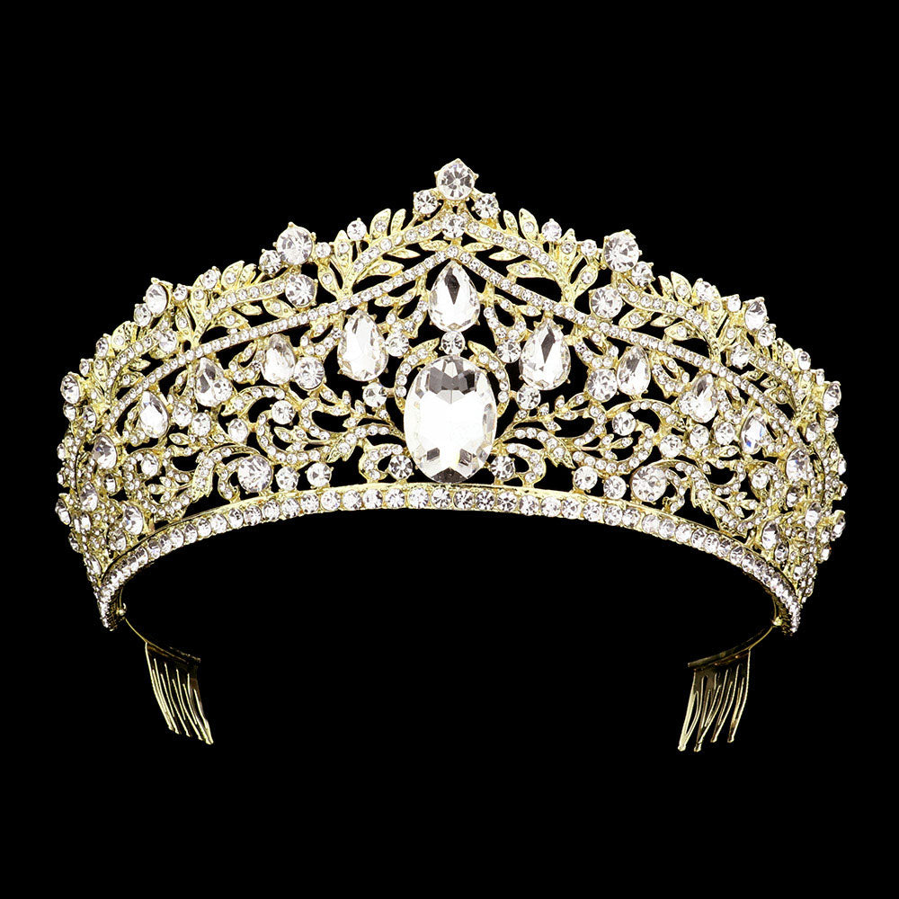 TH1716 Tiara acentuada con piedras multiples y ribite de brillantes