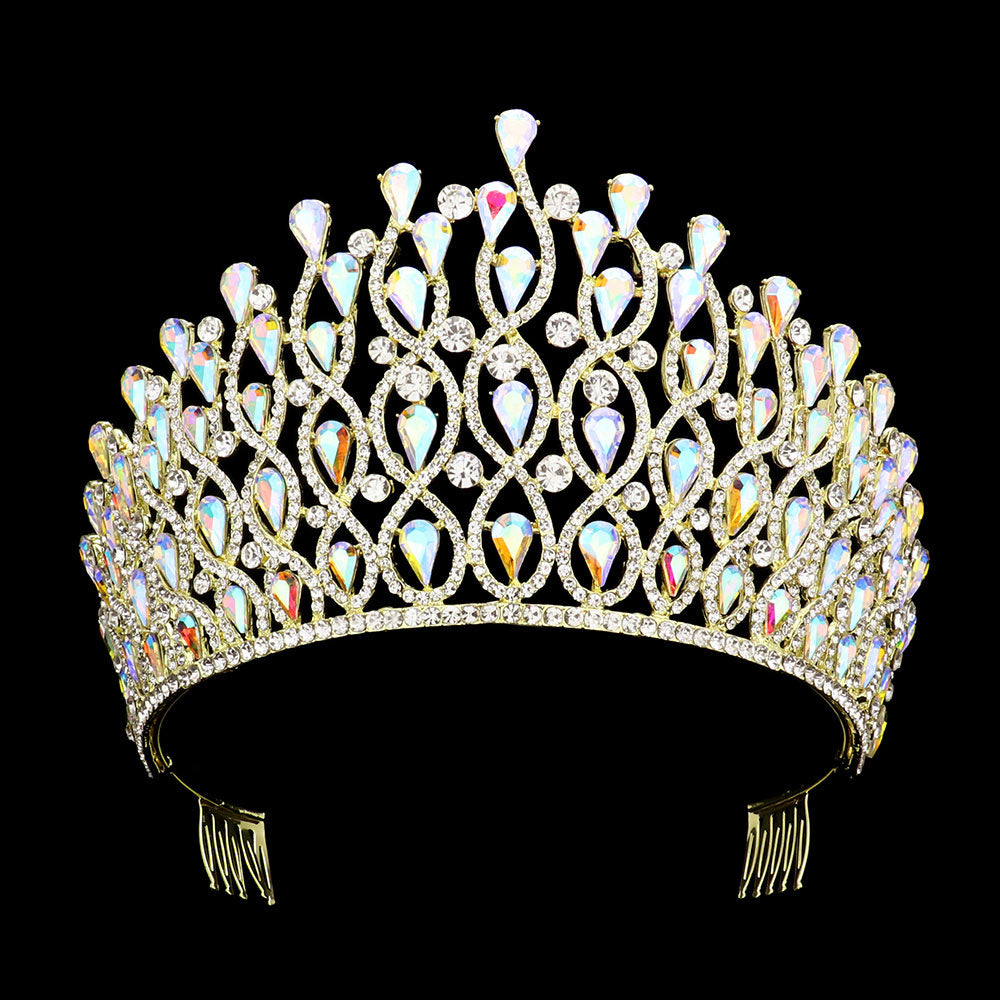 TH1717 Tiara adornada con múltiples piedras y ribete de brillantes