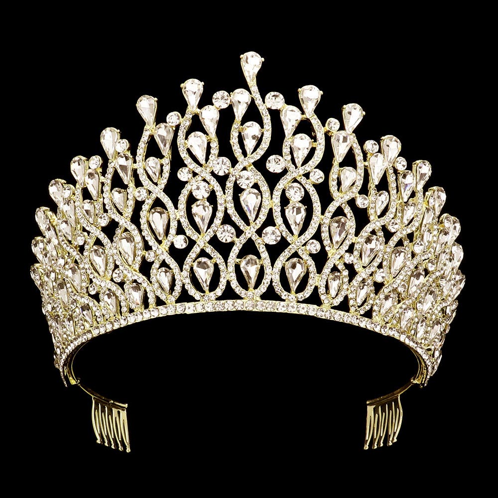 TH1717 Tiara adornada con múltiples piedras y ribete de brillantes