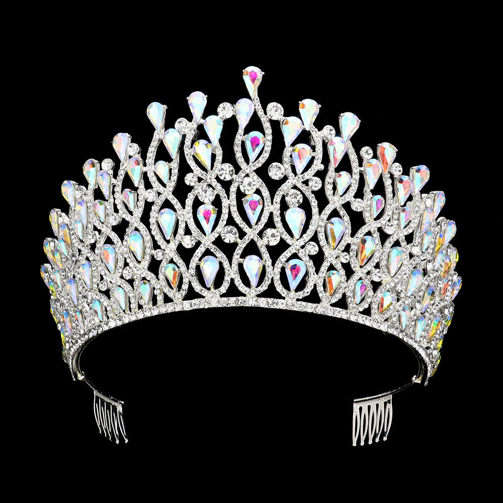 TH1717 Tiara adornada con múltiples piedras y ribete de brillantes