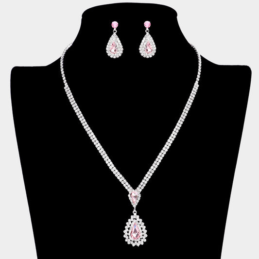 RN19967 Set de noche de pendientes y collar con colgante de lagrimas