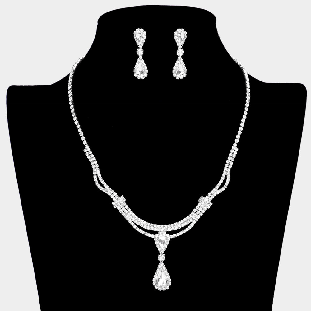 Set de collar y pendientes con brillantes y piedra estilo lagrimas