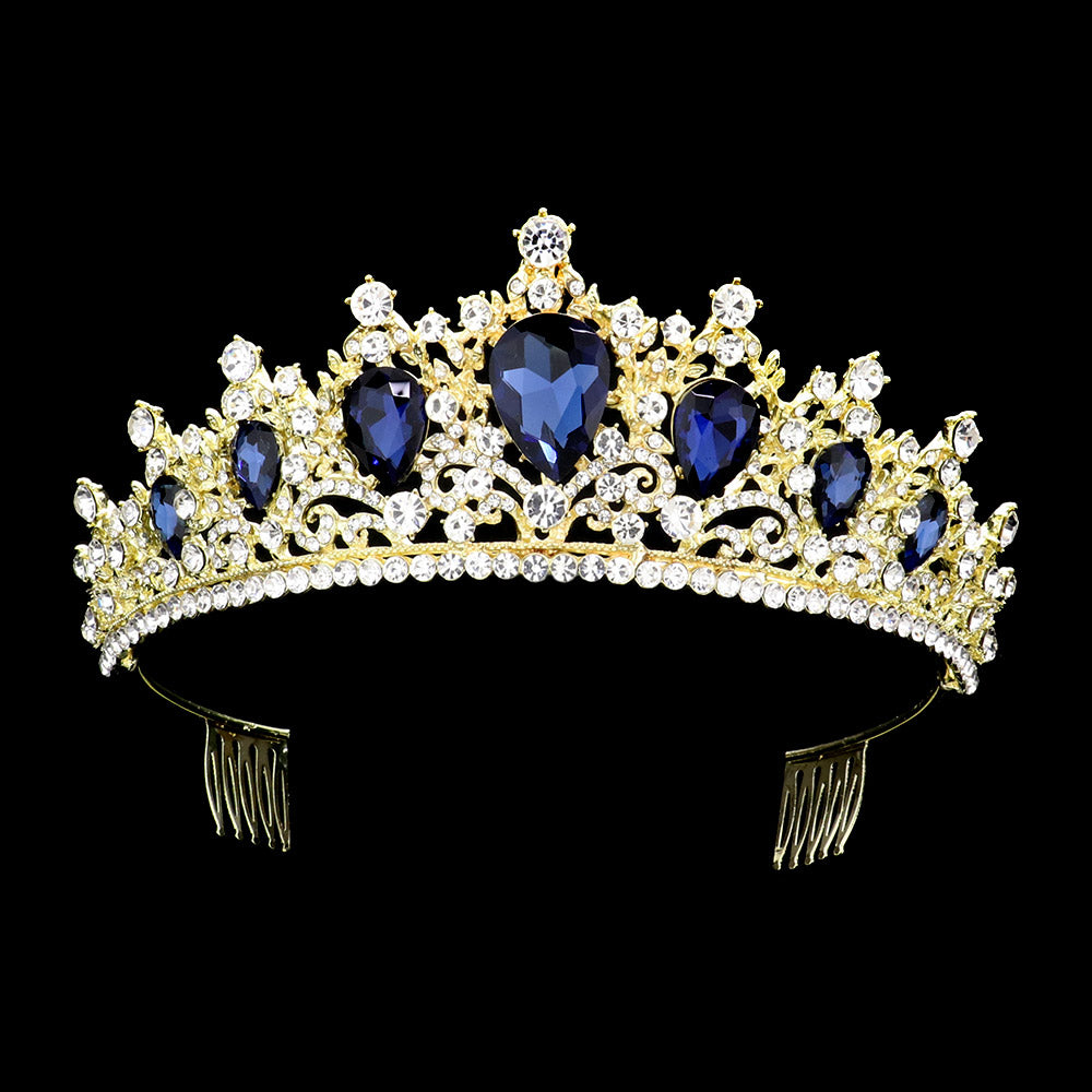 TH1744 Tiara de princesa con detalles de piedras en forma de lágrima