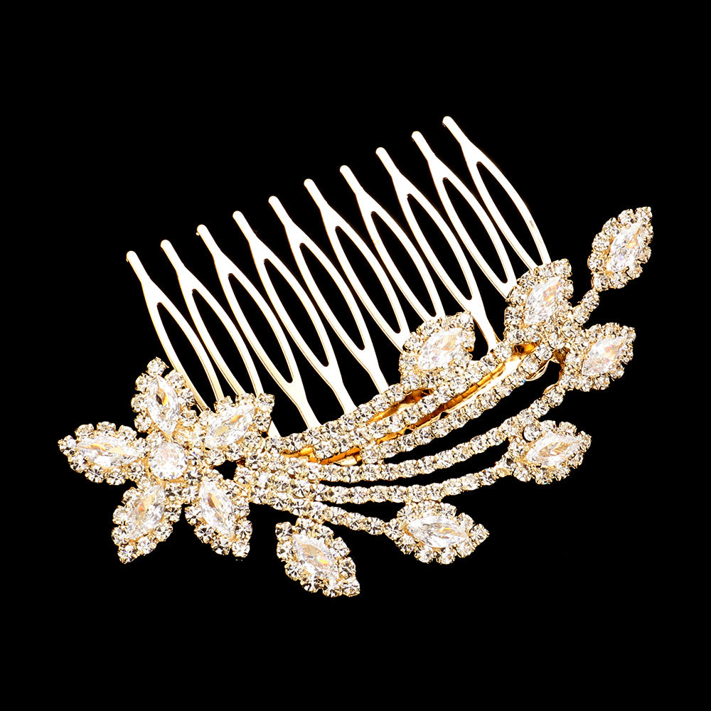 Peineta para el cabello con flores acentuadas con piedra marquesa CZ