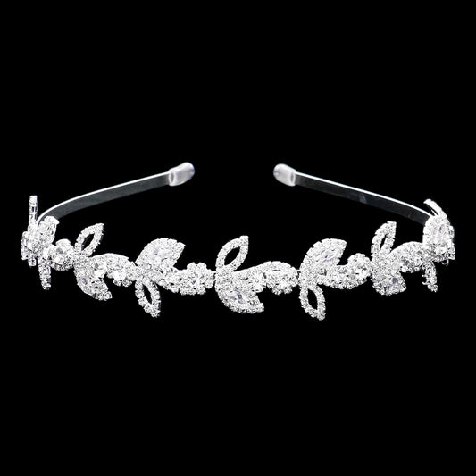 Diadema floral con detalles en marquesa y circonitas cúbicas CZ