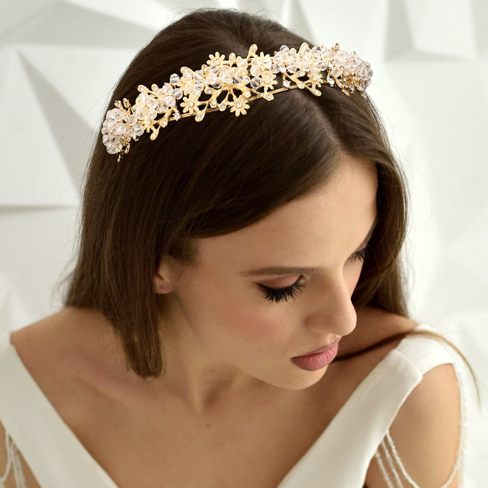 Diadema de vid de racimo de piedra de cristal de flores
